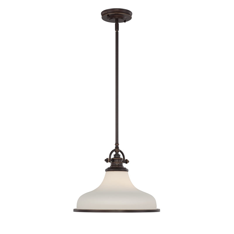 Quoizel Grant 13.5in 1-Light Pendant | Classic Palladian Bronze and Opal Etched Glass | Kitchen Island & Dining Room | Model GRT2814PN