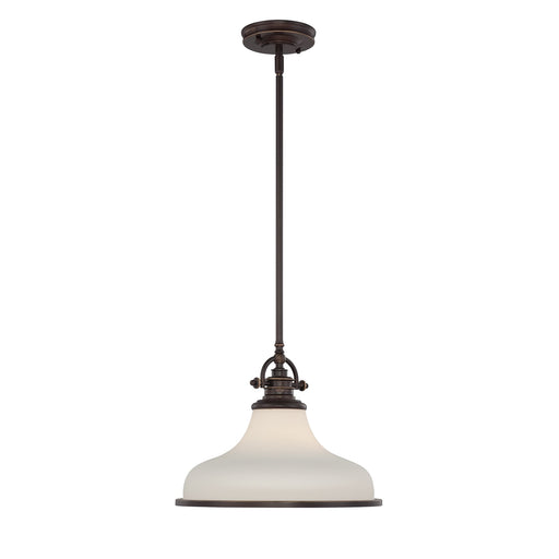 Quoizel Grant 13.5in 1-Light Pendant | Classic Palladian Bronze and Opal Etched Glass | Kitchen Island & Dining Room | Model GRT2814PN