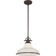 Quoizel Grant 13.5in 1-Light Pendant | Classic Palladian Bronze and Opal Etched Glass | Kitchen Island & Dining Room | Model GRT2814PN