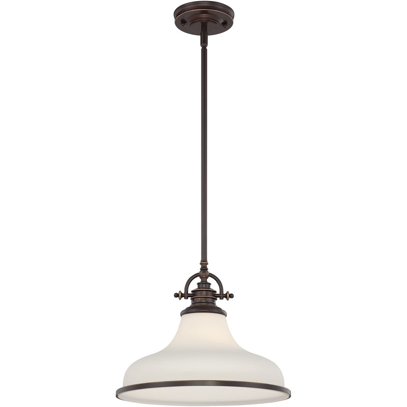 Quoizel Grant 13.5in 1-Light Pendant | Classic Palladian Bronze and Opal Etched Glass | Kitchen Island & Dining Room | Model GRT2814PN