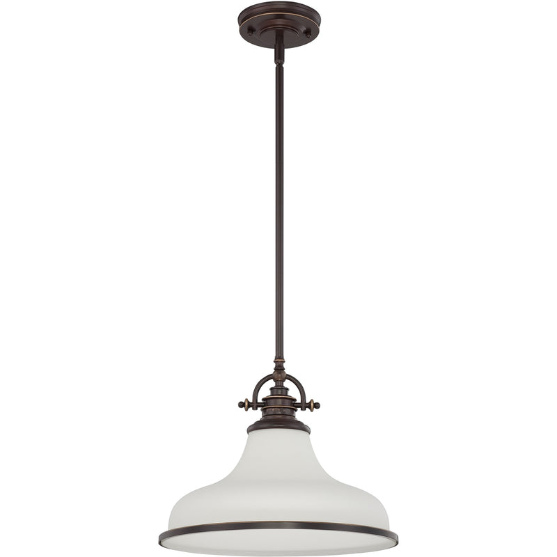 Quoizel Grant 13.5in 1-Light Pendant | Classic Palladian Bronze and Opal Etched Glass | Kitchen Island & Dining Room | Model GRT2814PN