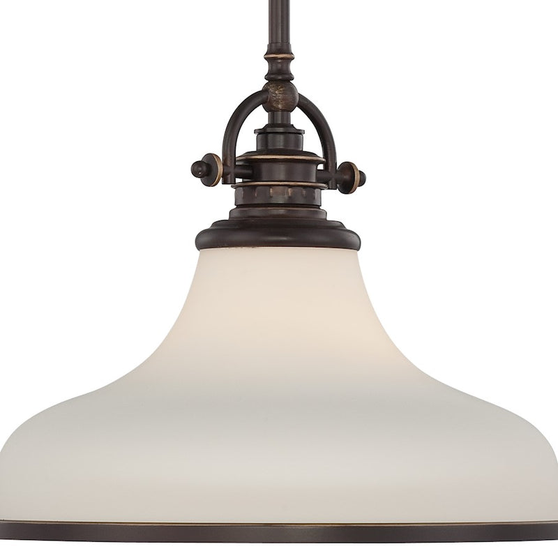 Quoizel Grant 13.5in 1-Light Pendant | Classic Palladian Bronze and Opal Etched Glass | Kitchen Island & Dining Room | Model GRT2814PN