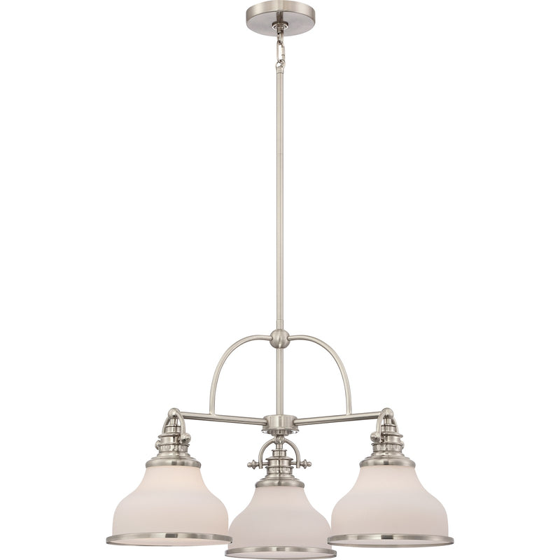 Quoizel Grant 24in 3-Light Chandelier | Classic Brushed Nickel and Opal Etched Glass | Dining Room & Foyer | 24 x 24 x 15.5 in | Model GRT5103BN