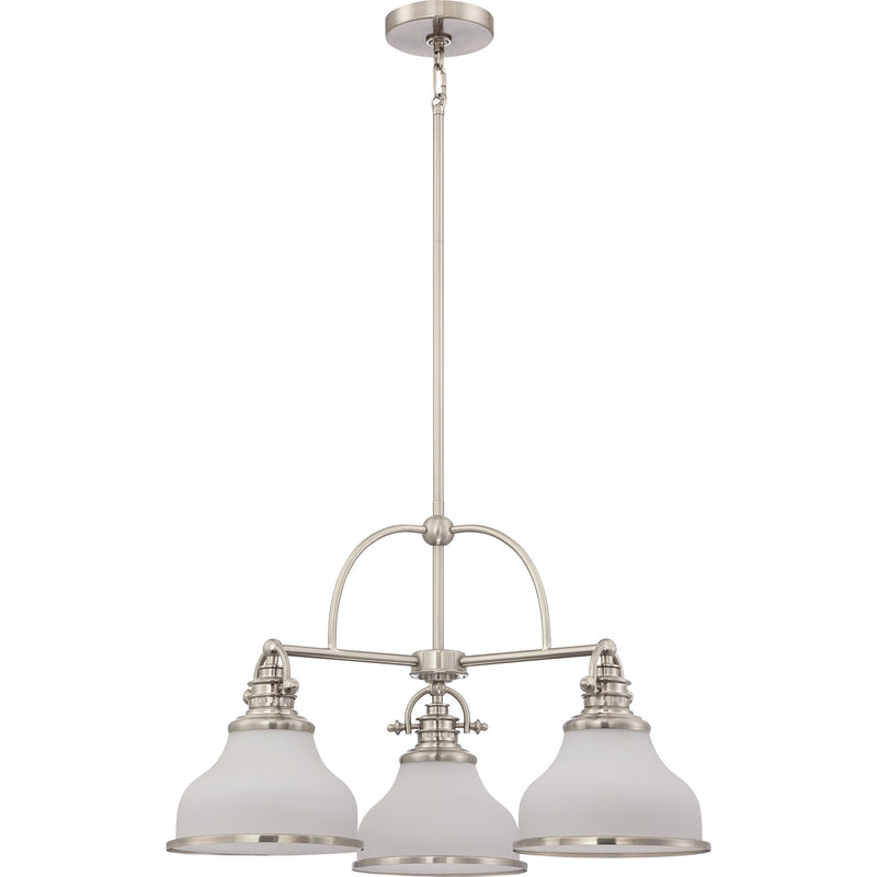 Quoizel Grant 24in 3-Light Chandelier | Classic Brushed Nickel and Opal Etched Glass | Dining Room & Foyer | 24 x 24 x 15.5 in | Model GRT5103BN