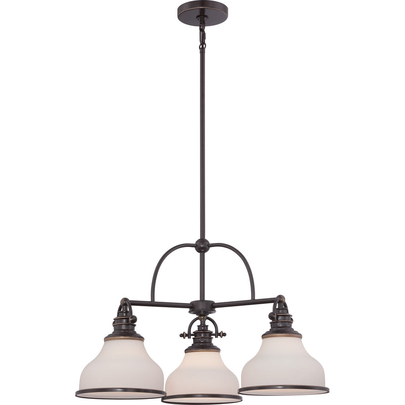 Quoizel Grant 24in 3-Light Chandelier | Vintage Palladian Bronze and Opal Etched Glass | Dining Room & Foyer | 24 x 24 x 15.5 in | Model GRT5103PN