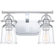 Quoizel Grant 16in 2-Light Vanity Light | Classic Polished Chrome and Clear Glass | Bathroom & Powder Room | 16 x 7 x 9.5 in | Model GRT8602C