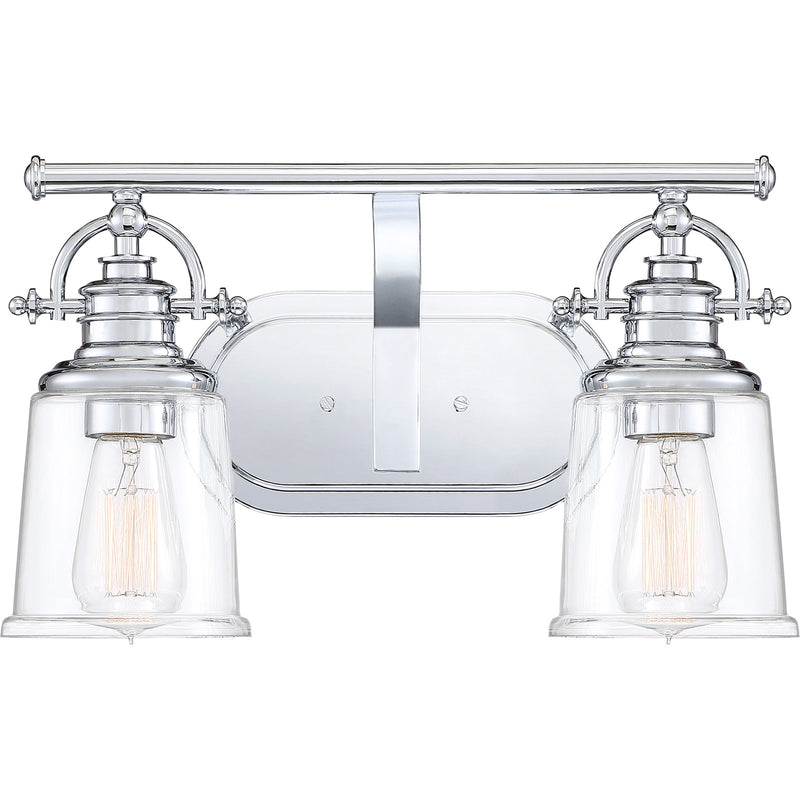 Quoizel Grant 16in 2-Light Vanity Light | Classic Polished Chrome and Clear Glass | Bathroom & Powder Room | 16 x 7 x 9.5 in | Model GRT8602C