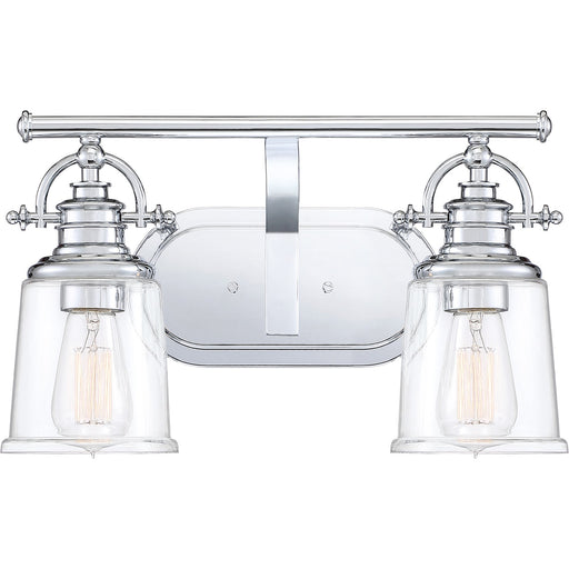 Quoizel Grant 16in 2-Light Vanity Light | Classic Polished Chrome and Clear Glass | Bathroom & Powder Room | 16 x 7 x 9.5 in | Model GRT8602C
