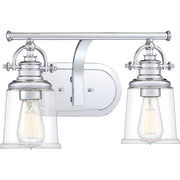 Quoizel Grant 16in 2-Light Vanity Light | Classic Polished Chrome and Clear Glass | Bathroom & Powder Room | 16 x 7 x 9.5 in | Model GRT8602C