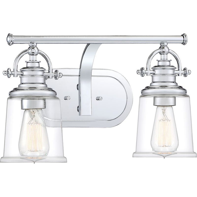 Quoizel Grant 16in 2-Light Vanity Light | Classic Polished Chrome and Clear Glass | Bathroom & Powder Room | 16 x 7 x 9.5 in | Model GRT8602C