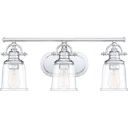 Quoizel Grant 23in 3-Light Vanity Light | Classic Polished Chrome and Clear Glass | Bathroom & Powder Room | 23 x 7 x 9.5 in | Model GRT8603C
