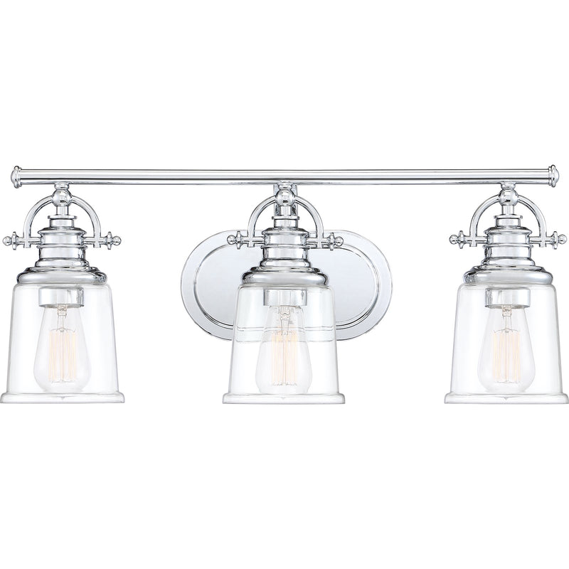 Quoizel Grant 23in 3-Light Vanity Light | Classic Polished Chrome and Clear Glass | Bathroom & Powder Room | 23 x 7 x 9.5 in | Model GRT8603C