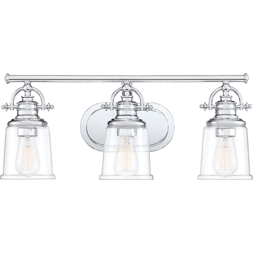 Quoizel Grant 23in 3-Light Vanity Light | Classic Polished Chrome and Clear Glass | Bathroom & Powder Room | 23 x 7 x 9.5 in | Model GRT8603C