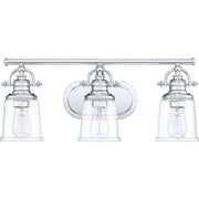 Quoizel Grant 23in 3-Light Vanity Light | Classic Polished Chrome and Clear Glass | Bathroom & Powder Room | 23 x 7 x 9.5 in | Model GRT8603C