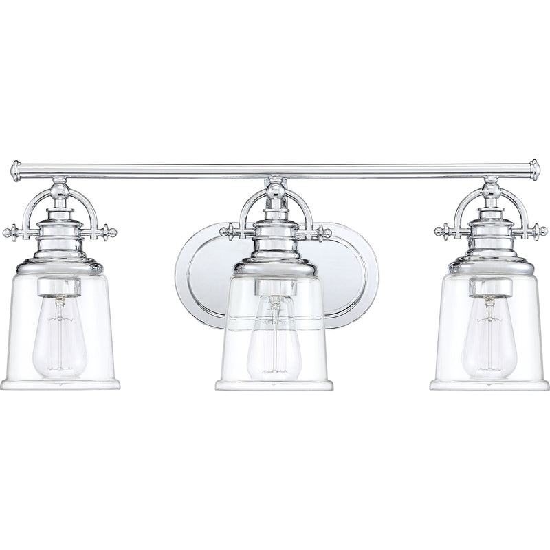 Quoizel Grant 23in 3-Light Vanity Light | Classic Polished Chrome and Clear Glass | Bathroom & Powder Room | 23 x 7 x 9.5 in | Model GRT8603C