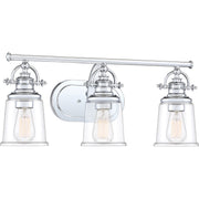 Quoizel Grant 23in 3-Light Vanity Light | Classic Polished Chrome and Clear Glass | Bathroom & Powder Room | 23 x 7 x 9.5 in | Model GRT8603C
