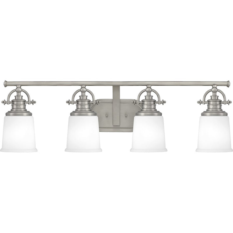 Quoizel Grant 4 Light Bath, Antique Nickel/Opal Etched