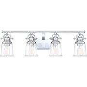 Quoizel Grant 32in 4-Light Vanity Light | Classic Polished Chrome and Clear Glass | Bathroom & Powder Room | 32 x 7 x 9.5 in | Model GRT8604C