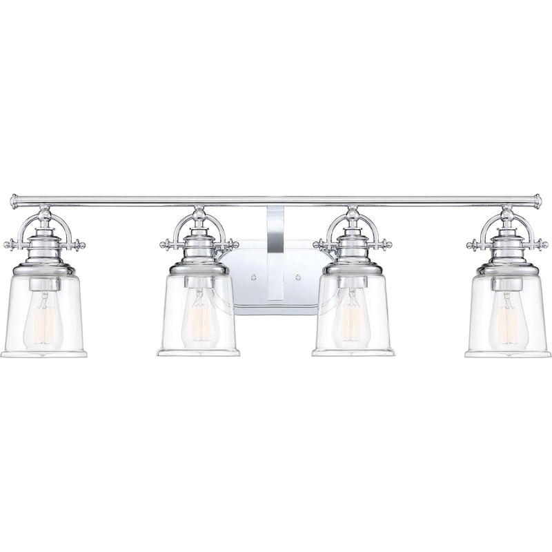 Quoizel Grant 32in 4-Light Vanity Light | Classic Polished Chrome and Clear Glass | Bathroom & Powder Room | 32 x 7 x 9.5 in | Model GRT8604C