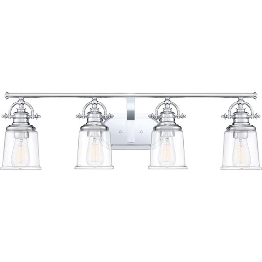 Quoizel Grant 32in 4-Light Vanity Light | Classic Polished Chrome and Clear Glass | Bathroom & Powder Room | 32 x 7 x 9.5 in | Model GRT8604C