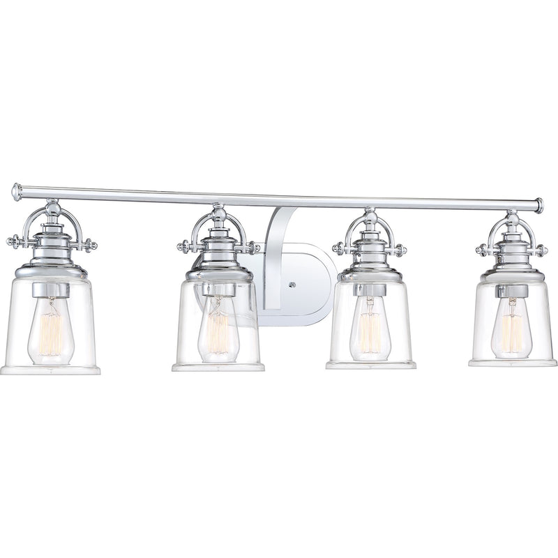 Quoizel Grant 32in 4-Light Vanity Light | Classic Polished Chrome and Clear Glass | Bathroom & Powder Room | 32 x 7 x 9.5 in | Model GRT8604C