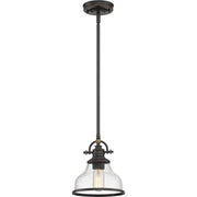 Quoizel Grant 8in 1-Light Mini Pendant | Vintage Palladian Bronze and Clear Seedy Glass | Kitchen Island & Bar | 8 x 8 x 9.5 in | Model GRTS1508PN