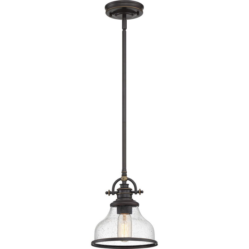 Quoizel Grant 8in 1-Light Mini Pendant | Vintage Palladian Bronze and Clear Seedy Glass | Kitchen Island & Bar | 8 x 8 x 9.5 in | Model GRTS1508PN