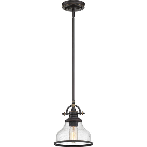 Quoizel Grant 8in 1-Light Mini Pendant | Vintage Palladian Bronze and Clear Seedy Glass | Kitchen Island & Bar | 8 x 8 x 9.5 in | Model GRTS1508PN
