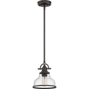 Quoizel Grant 8in 1-Light Mini Pendant | Vintage Palladian Bronze and Clear Seedy Glass | Kitchen Island & Bar | 8 x 8 x 9.5 in | Model GRTS1508PN