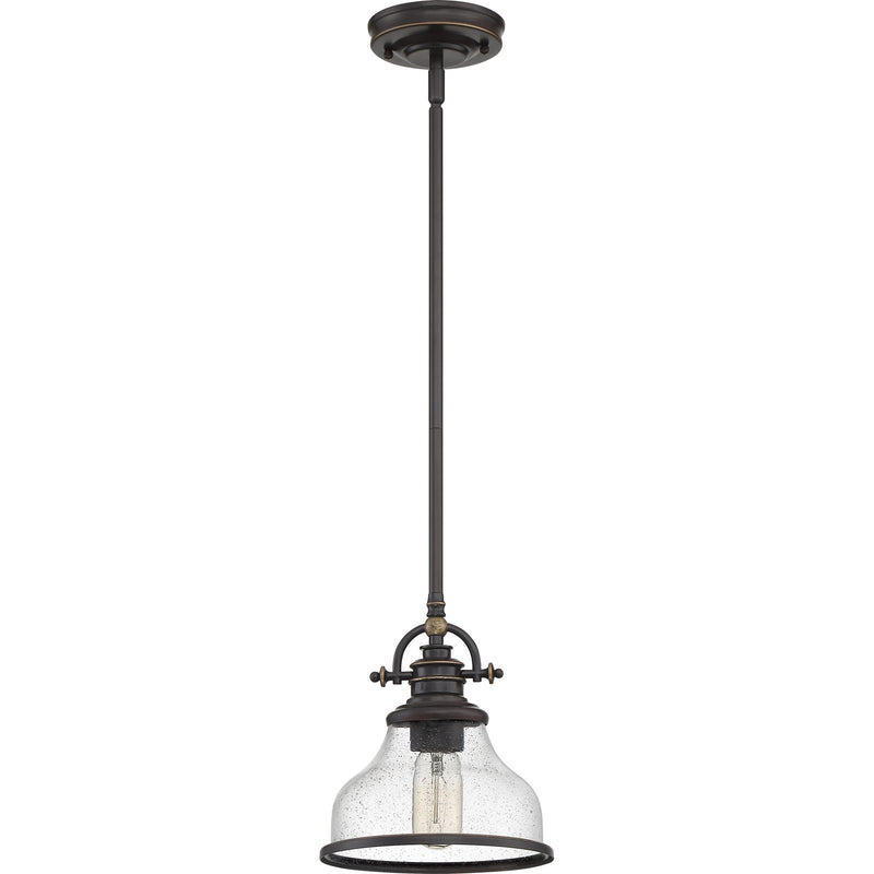 Quoizel Grant 8in 1-Light Mini Pendant | Vintage Palladian Bronze and Clear Seedy Glass | Kitchen Island & Bar | 8 x 8 x 9.5 in | Model GRTS1508PN
