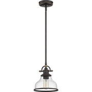 Quoizel Grant 8in 1-Light Mini Pendant | Vintage Palladian Bronze and Clear Seedy Glass | Kitchen Island & Bar | 8 x 8 x 9.5 in | Model GRTS1508PN