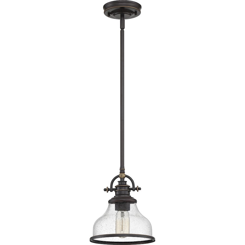 Quoizel Grant 8in 1-Light Mini Pendant | Vintage Palladian Bronze and Clear Seedy Glass | Kitchen Island & Bar | 8 x 8 x 9.5 in | Model GRTS1508PN