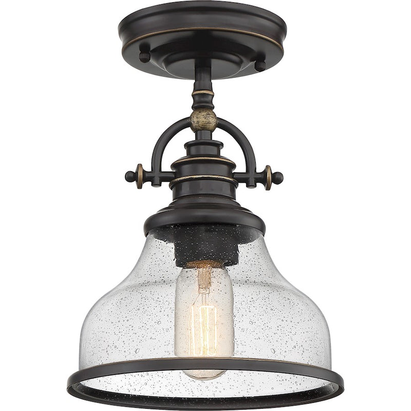 Quoizel Grant 8in 1-Light Mini Pendant | Vintage Palladian Bronze and Clear Seedy Glass | Kitchen Island & Bar | 8 x 8 x 9.5 in | Model GRTS1508PN
