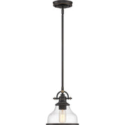 Quoizel Grant 8in 1-Light Mini Pendant | Vintage Palladian Bronze and Clear Seedy Glass | Kitchen Island & Bar | 8 x 8 x 9.5 in | Model GRTS1508PN