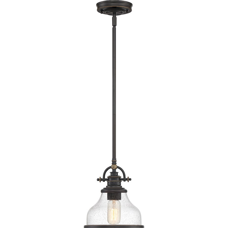 Quoizel Grant 8in 1-Light Mini Pendant | Vintage Palladian Bronze and Clear Seedy Glass | Kitchen Island & Bar | 8 x 8 x 9.5 in | Model GRTS1508PN