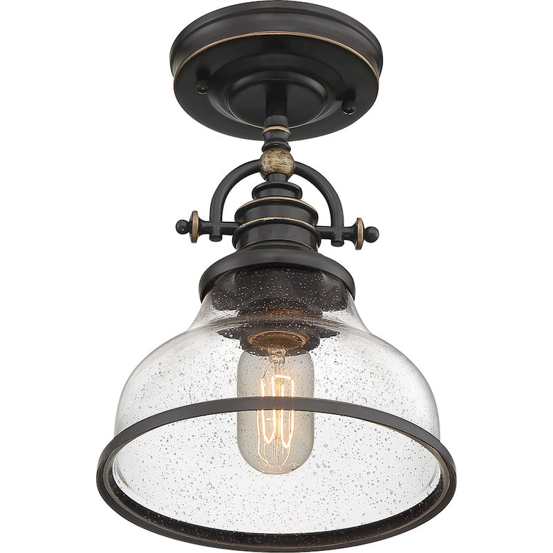 Quoizel Grant 8in 1-Light Mini Pendant | Vintage Palladian Bronze and Clear Seedy Glass | Kitchen Island & Bar | 8 x 8 x 9.5 in | Model GRTS1508PN