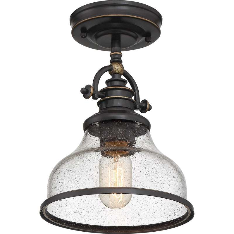 Quoizel Grant 8in 1-Light Mini Pendant | Vintage Palladian Bronze and Clear Seedy Glass | Kitchen Island & Bar | 8 x 8 x 9.5 in | Model GRTS1508PN