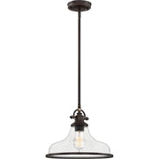 Quoizel Grant 14in 1-Light Pendant | Classic Palladian Bronze and Clear Seedy Glass | Kitchen Island & Dining Room | Model GRTS2814PN