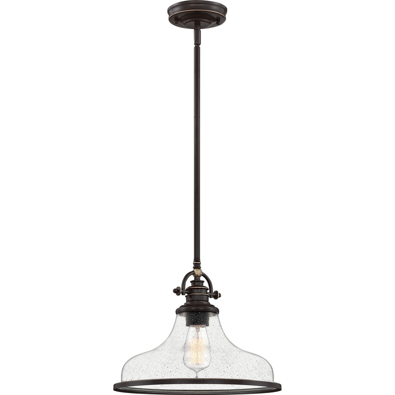 Quoizel Grant 14in 1-Light Pendant | Classic Palladian Bronze and Clear Seedy Glass | Kitchen Island & Dining Room | Model GRTS2814PN