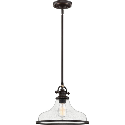 Quoizel Grant 14in 1-Light Pendant | Classic Palladian Bronze and Clear Seedy Glass | Kitchen Island & Dining Room | Model GRTS2814PN