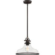 Quoizel Grant 14in 1-Light Pendant | Classic Palladian Bronze and Clear Seedy Glass | Kitchen Island & Dining Room | Model GRTS2814PN