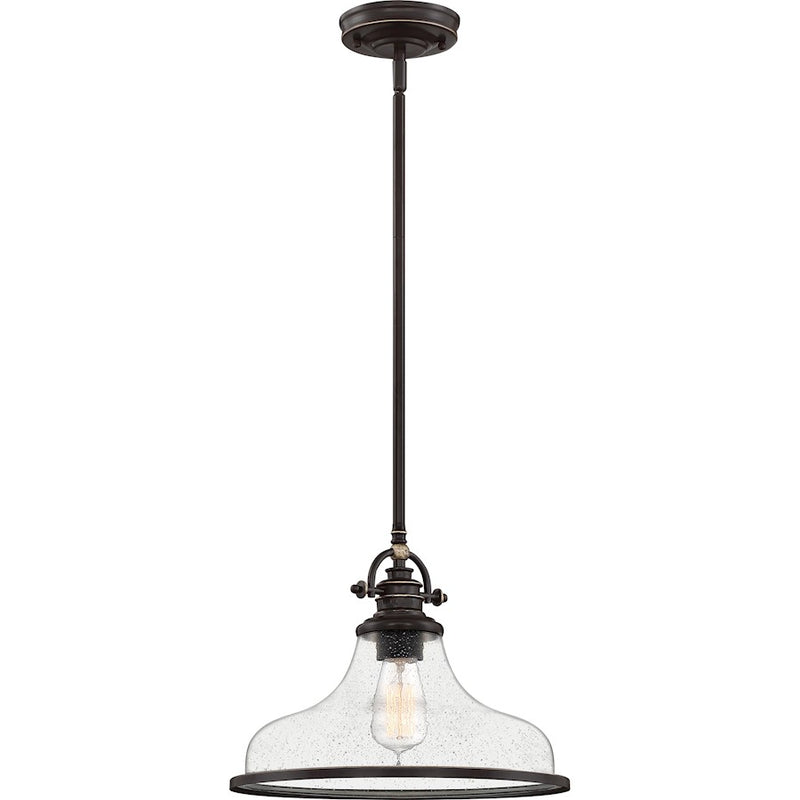 Quoizel Grant 14in 1-Light Pendant | Classic Palladian Bronze and Clear Seedy Glass | Kitchen Island & Dining Room | Model GRTS2814PN