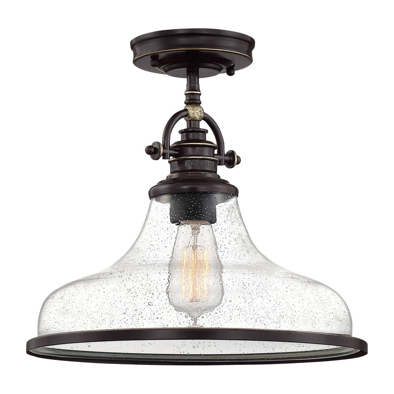 Quoizel Grant 14in 1-Light Pendant | Classic Palladian Bronze and Clear Seedy Glass | Kitchen Island & Dining Room | Model GRTS2814PN