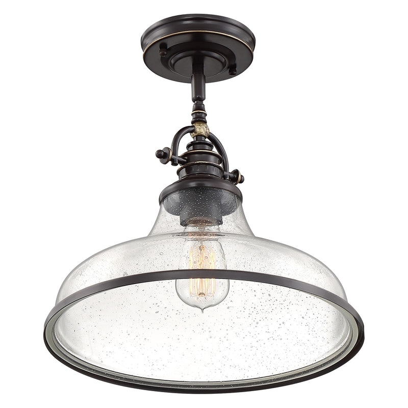 Quoizel Grant 14in 1-Light Pendant | Classic Palladian Bronze and Clear Seedy Glass | Kitchen Island & Dining Room | Model GRTS2814PN