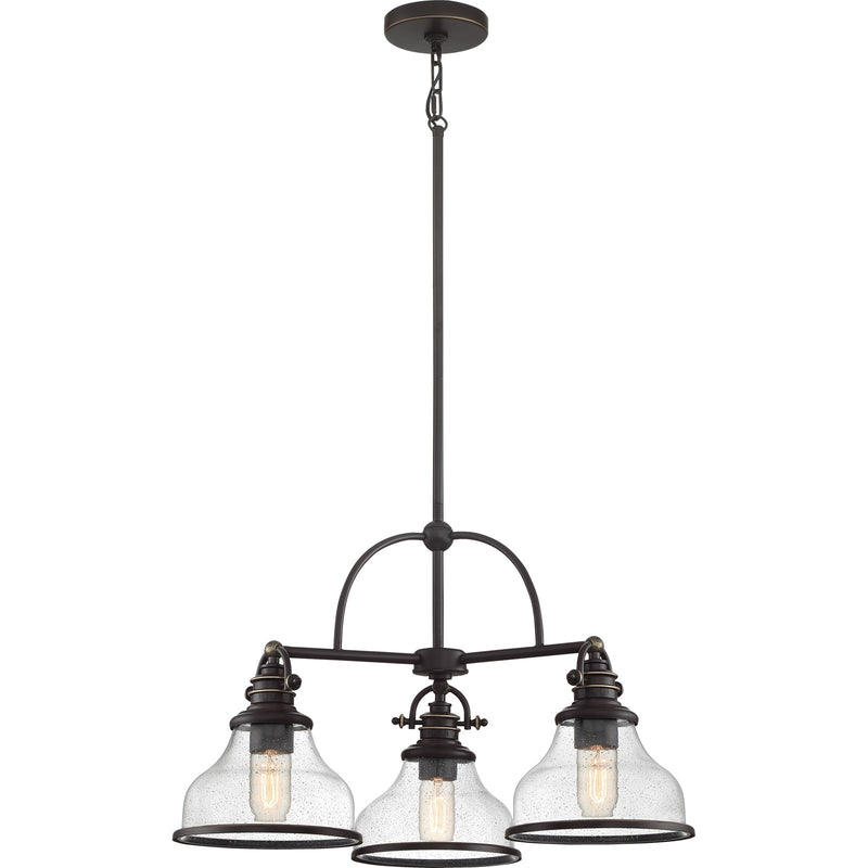 Quoizel Grant 24in 3-Light Chandelier | Classic Palladian Bronze and Clear Seeded Glass | Dining Room & Foyer | 24 x 24 x 15.5 in | Model GRTS5103PN