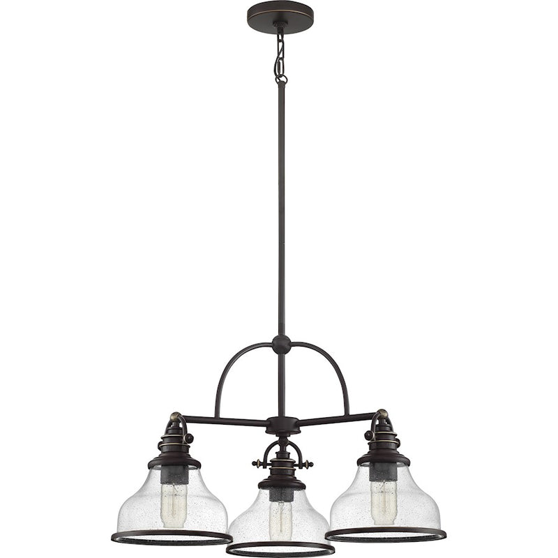 Quoizel Grant 24in 3-Light Chandelier | Classic Palladian Bronze and Clear Seeded Glass | Dining Room & Foyer | 24 x 24 x 15.5 in | Model GRTS5103PN