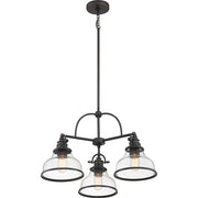 Quoizel Grant 24in 3-Light Chandelier | Classic Palladian Bronze and Clear Seeded Glass | Dining Room & Foyer | 24 x 24 x 15.5 in | Model GRTS5103PN