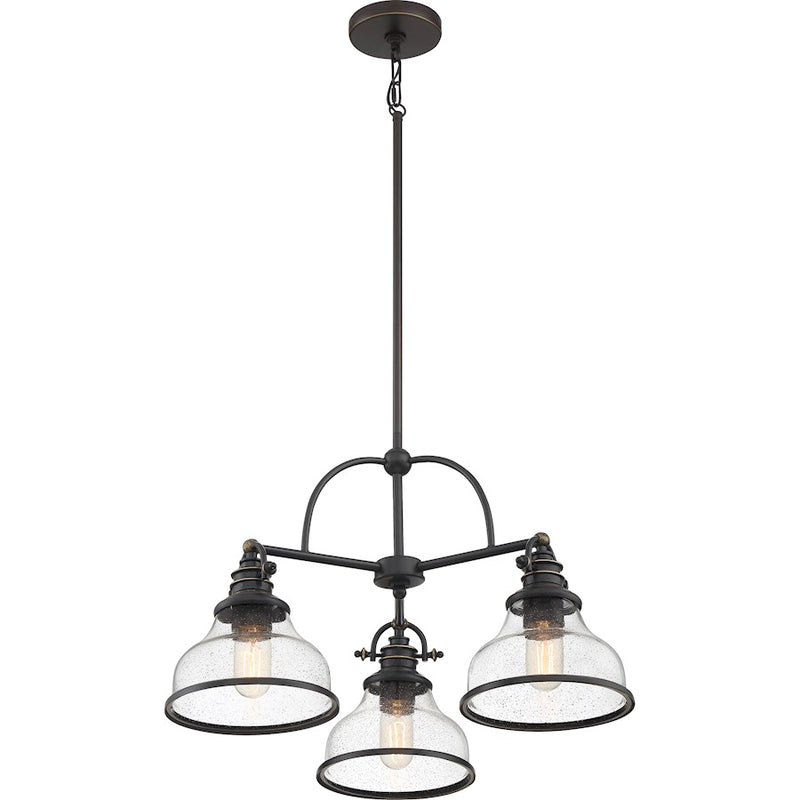 Quoizel Grant 24in 3-Light Chandelier | Classic Palladian Bronze and Clear Seeded Glass | Dining Room & Foyer | 24 x 24 x 15.5 in | Model GRTS5103PN