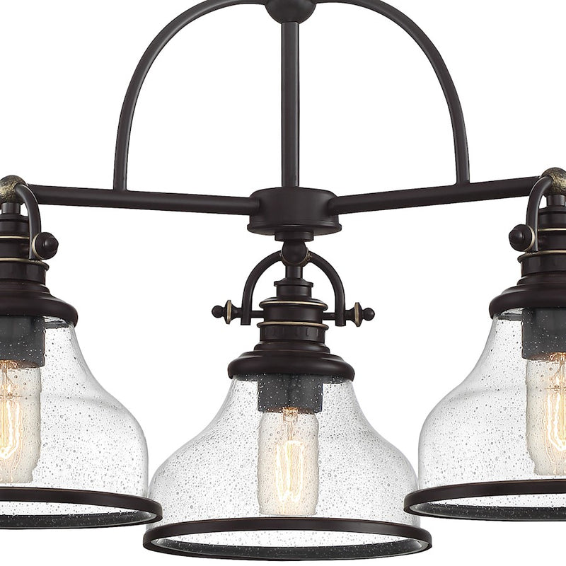 Quoizel Grant 24in 3-Light Chandelier | Classic Palladian Bronze and Clear Seeded Glass | Dining Room & Foyer | 24 x 24 x 15.5 in | Model GRTS5103PN