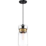 Quoizel Gathering 6in 1-Light Mini Pendant | Modern Mystic Black and Clear Glass | Kitchen Island & Bar | 6 x 6 x 13 in | Model GTG1506K